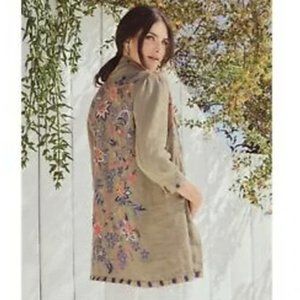 Johnny Was Tiwa Embroidered Heavy Linen Coat Jacket Size: S Sand